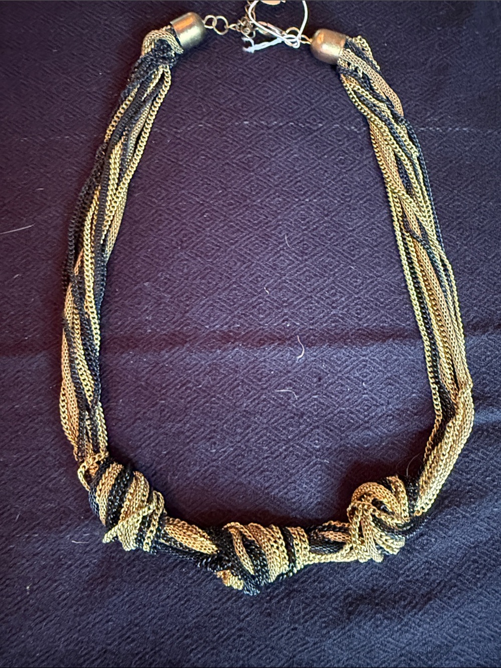 Gold and Black Twisted Multi-Chain Knot Necklace — Women's Fashion Necklace